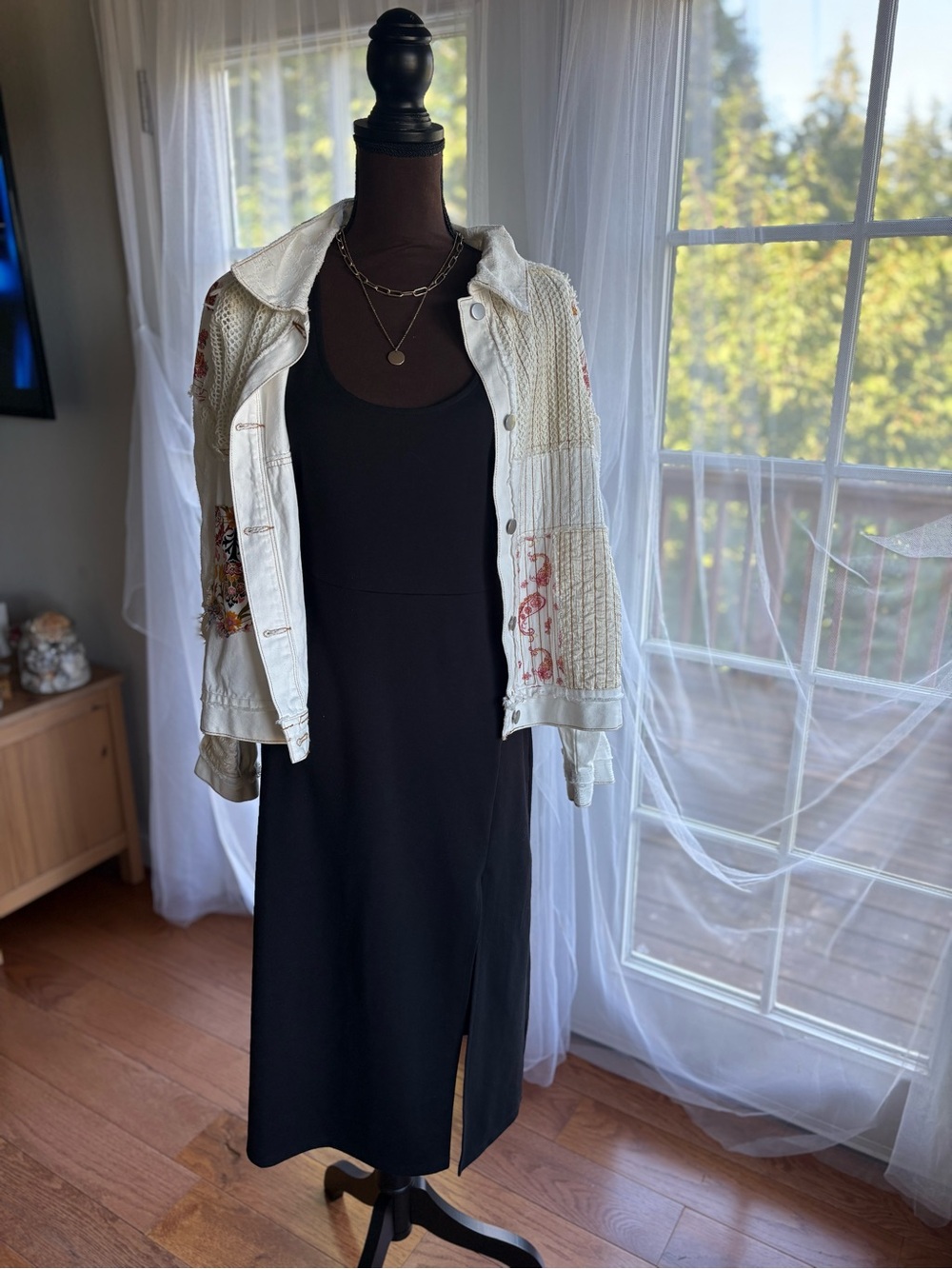 Classic Black Midi Dress with a Side Slit - Picture 1 of 7
